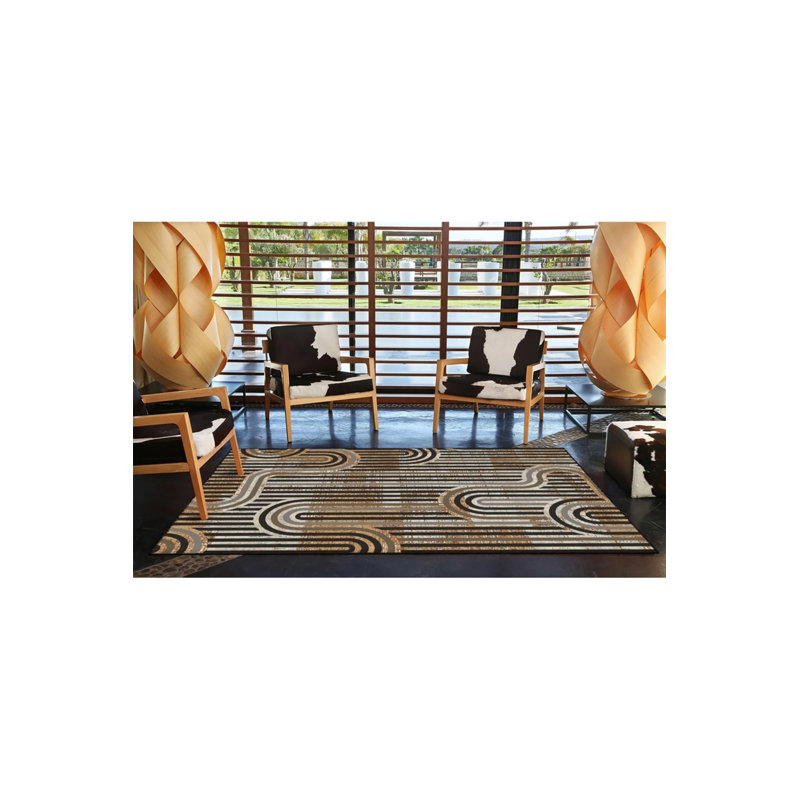 Base tissée à motif de vagues verticales et tapis lavable, Rectangle 2 pi 4 po x 4 pi