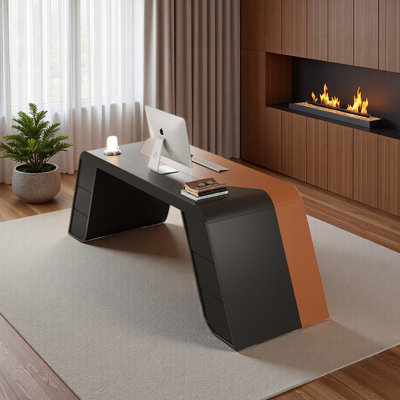 Bureau en bois massif multicouche avec cuir de selle