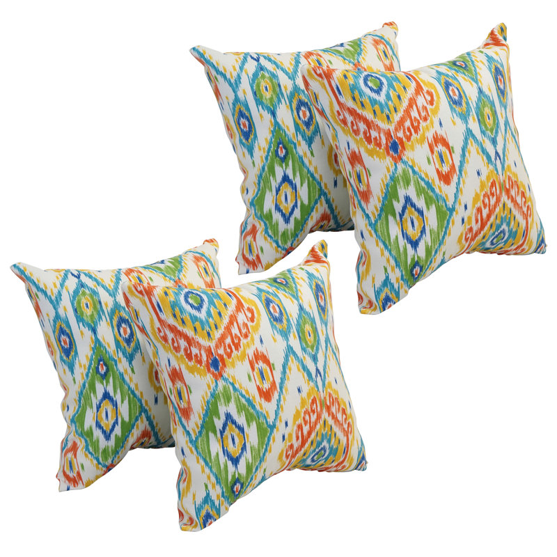 Indoor/Outdoor Damask Throw Pillow, Green/Orange