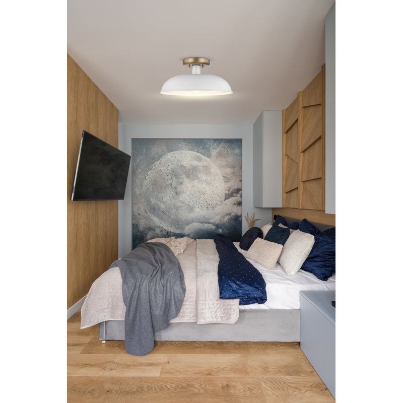 Bethany Semi Flush Mount, Burnished Brass, White, 6.88" H x 15" W x 15" D