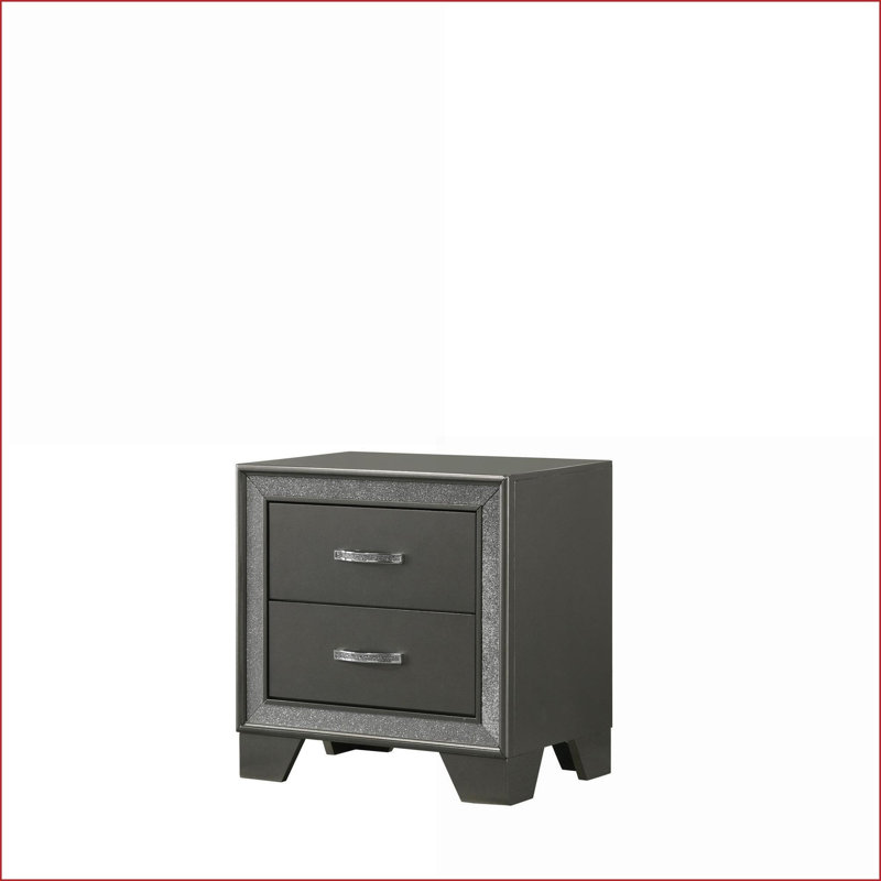 Table de chevet contemporaine à 2 tiroirs avec accent étincelant - brun foncé gris