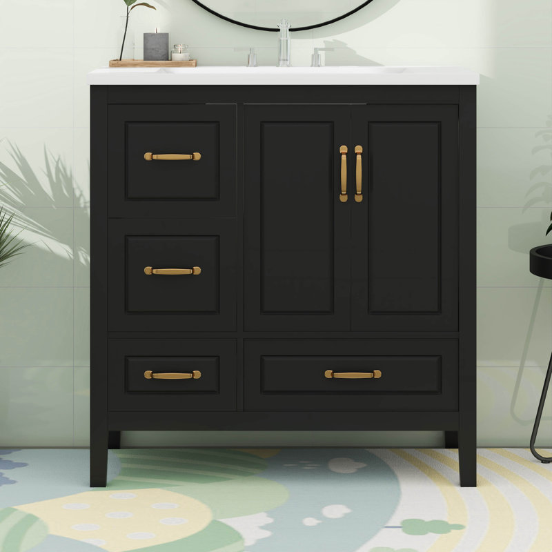 Meuble-lavabo autoportant 36 po avec 4 tiroirs et 1 armoire 36 po, Black