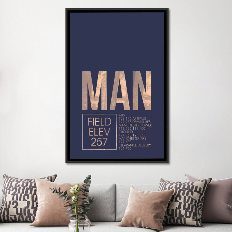 « manchester », art textuel sur toile, "air traffic control series", H 48 po x l 32 po x P 1,5 po, Toile avec cadre noir