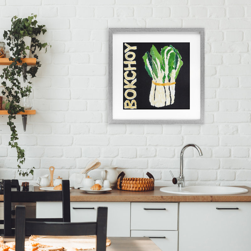 Reproduction sous verre Bok Choy, Cadre de ferme gris, H 16 po x l 16 po