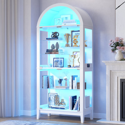 71''H Arch Display Cabinet with RGB Sensor Lights, 8-Tier Glass Storage Cabinet