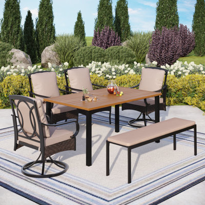 Ensemble repas rectangulaire pour 6 personnes avec coussins et banc