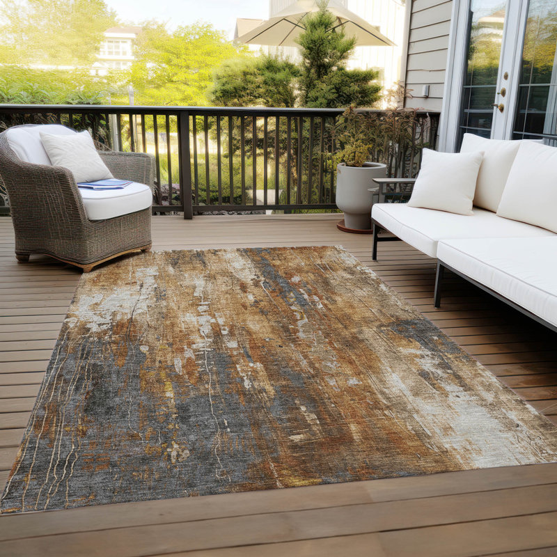 Machine Washable Indoor/Outdoor Cinead ACN1683 Rust Rug, Rectangle 10' x 14'