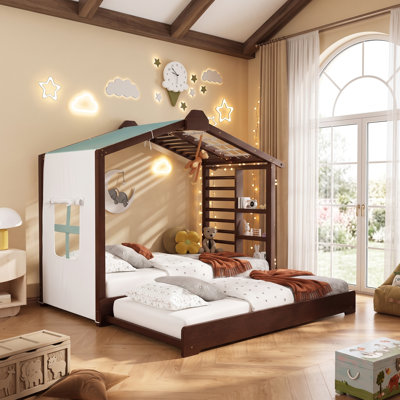 Lit pour enfant Benedict avec lit gigogne et tablettes de rangement - Sanctuaire pour enfants