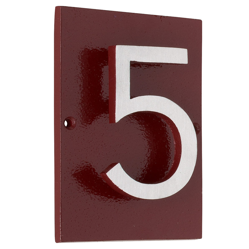 Plaque d’adresse murale sur 1 ligne flottante, Rouge brique, Nickel satiné deux tons, Oui