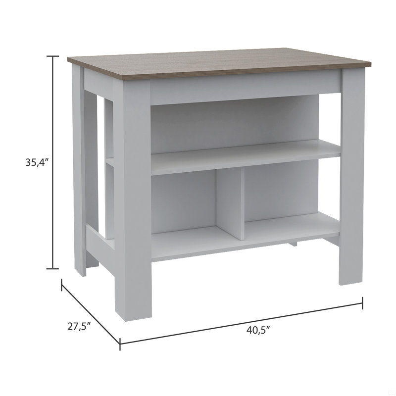 Îlot de cuisine antibactérien, trois tablettes, quatre pieds, Gris