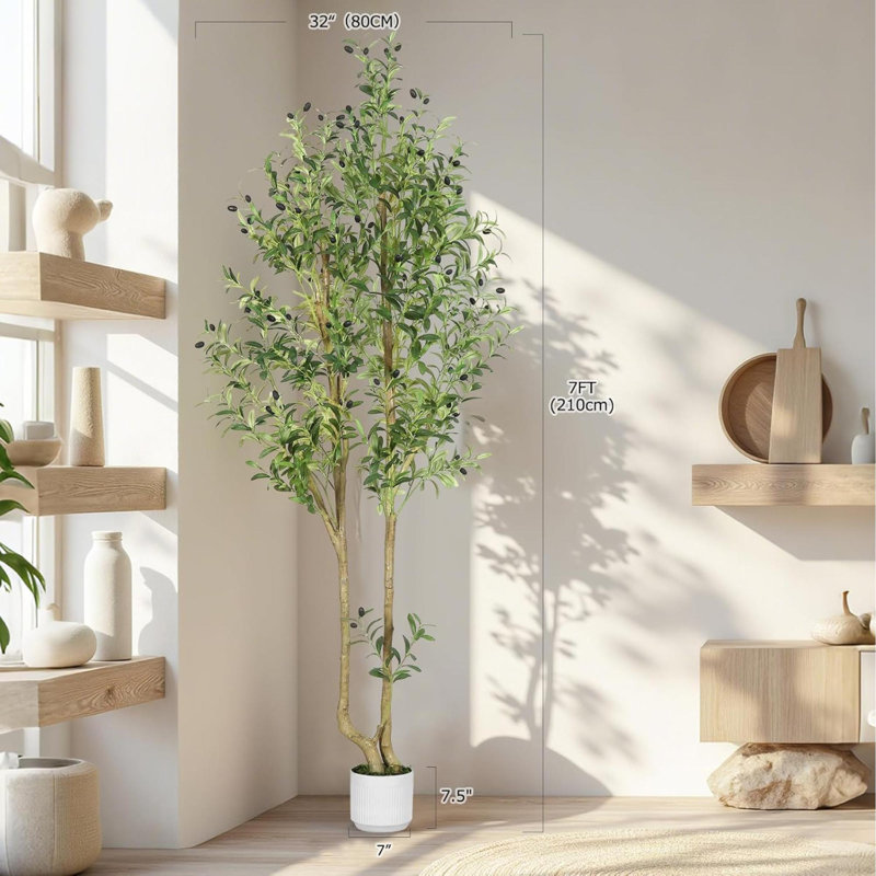 Olive, olive, olivier artificiel avec pot, faux arbre avec 1882 feuilles denses et 96 olives hautement simulées - assemblage facile, peu d'entretien