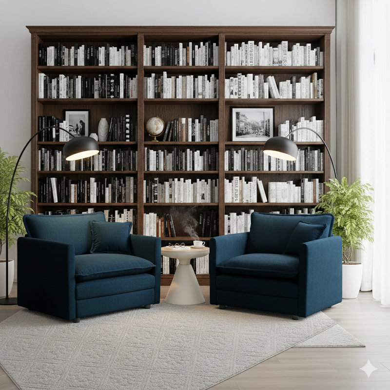 Ensemble de canapé-lit 2 places Modern Comfy, Chenille bleu