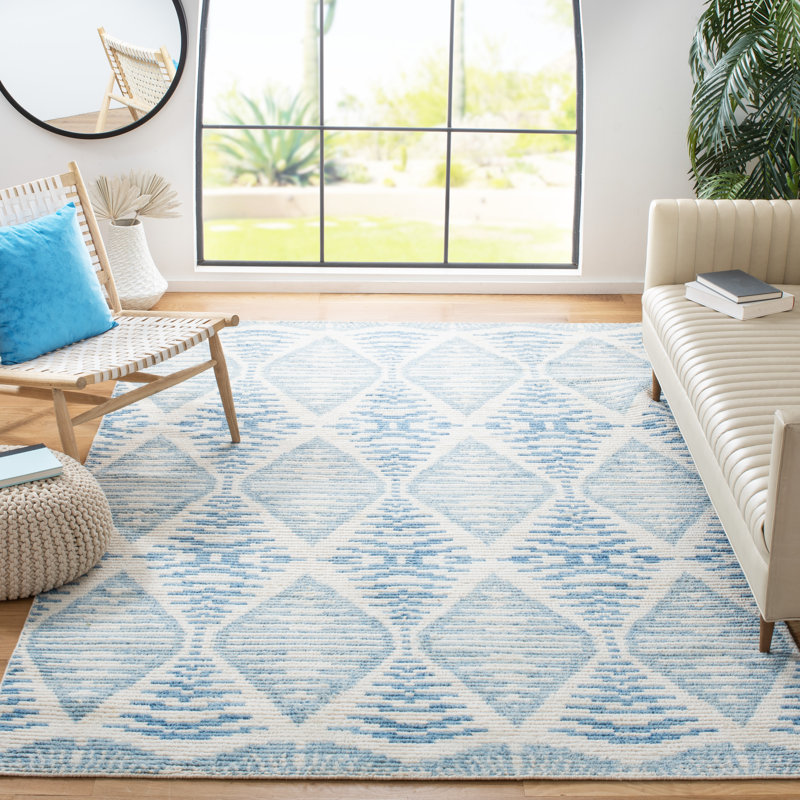 Tapis géométrique en laine / coton noué à la main Kenya, Rectangle 8 pi x 10 pi