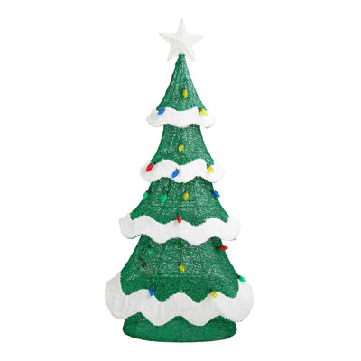 56.25"H Lighted Christmas 3D Mesh Tree Outdoor Décor With Colorful Bulbs And 171 Green LED Lights (KD)