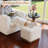  18"W Rectangle Ottoman Footstool, White Lamb Down Upholstered Floor Chair Acacia Wood Frame Fully Assembled