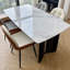 Table de salle à manger / cuisine en cristal blanc de luxe avec alliage en aluminium et acier au carbone blanc-1695452724