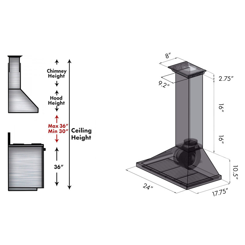 24" Crown Sound 400 CFM Ducted Wall Mount Range Hood with Wi-Fi, Stainless Steel