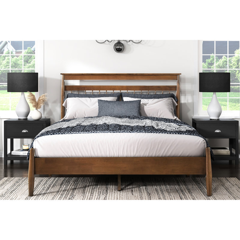 Chambre à coucher Lit plateforme double couleur châtaignier - Pièce polyvalente châtaignier de style moderne, Lit double