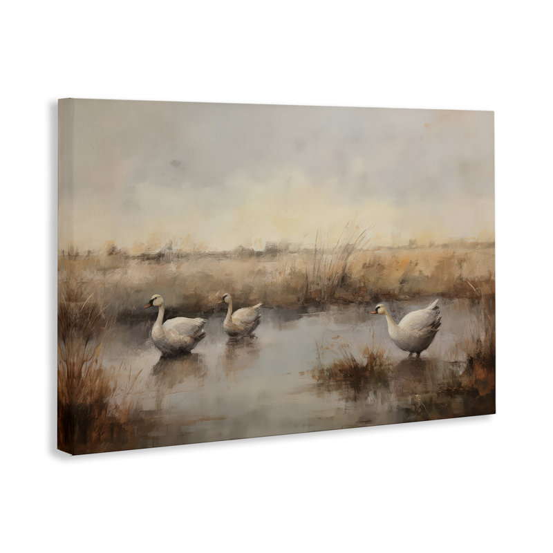 Art mural sur toile Swan Family, H 30 po x l 45 po