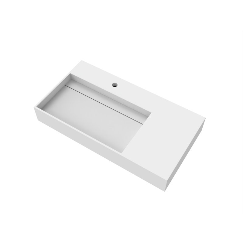 Juniper 36" Rectangular Wall Mounted Bathroom Sink with Left Basin and Counter Space - White, With Faucet Hole, Single, White