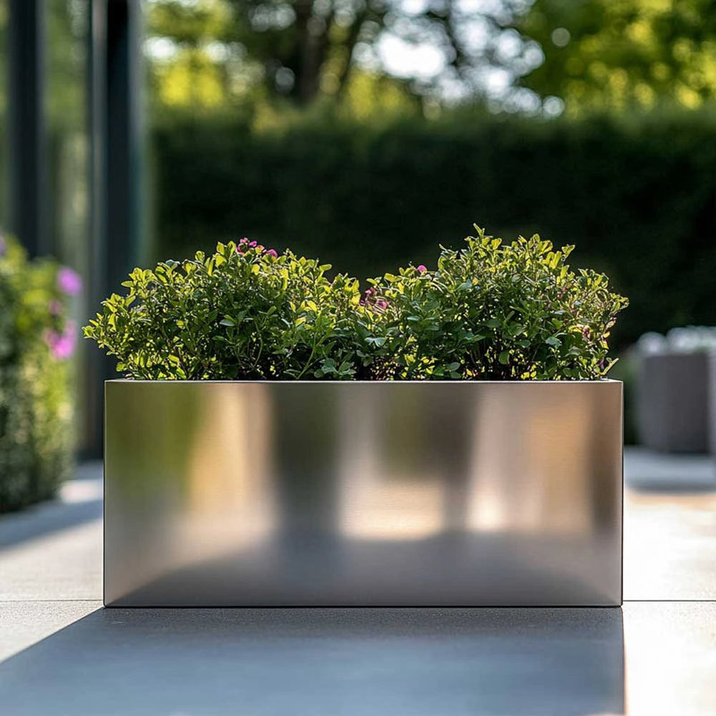Reny Galvanised Zinc Trough Planter, Silver, 32cm H x 75cm W x 32cm D
