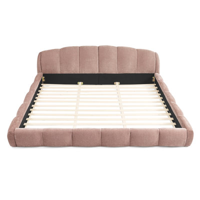Chenille Upholstered Platform Bed No Box Spring Required