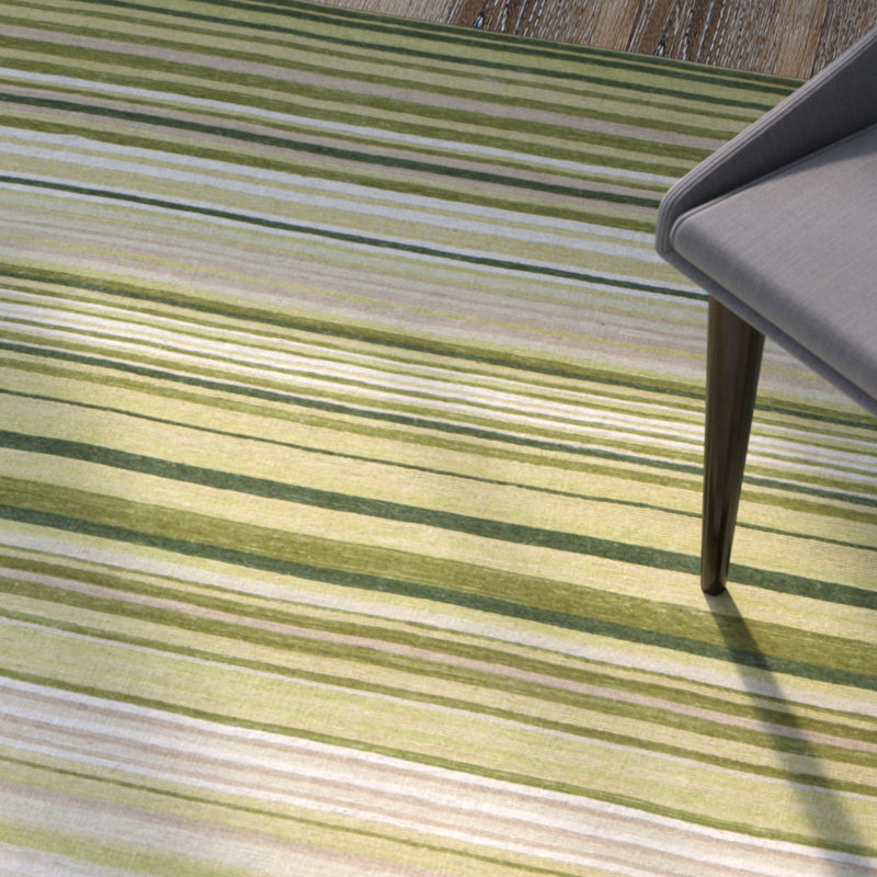 Cruz Hand Loomed Wool/Cotton Striped Rug in Green/Beige, Rectangle 8' x 10'