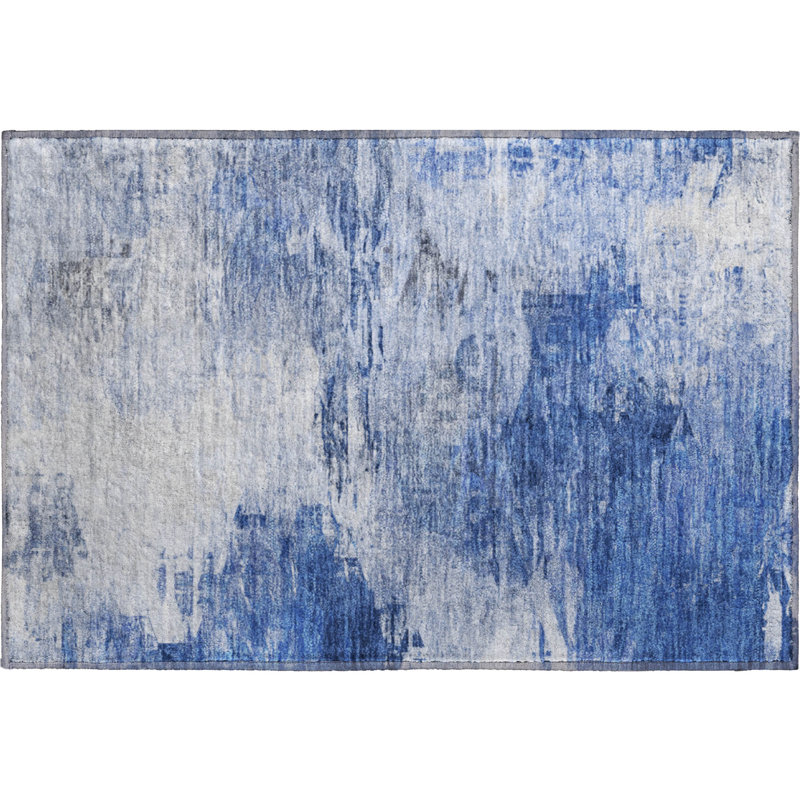 Premium Machine Washable Cerrito AMF595 Blue 8' x 10' Rug, Rectangle 1'8" x 2'6"