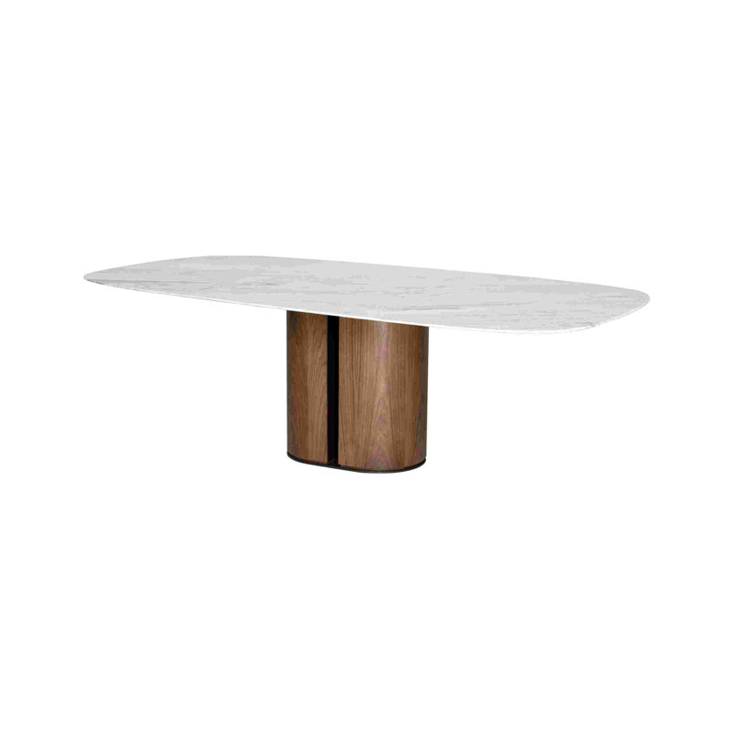 El-it Oval Marble Dining Table, White, 43.31" W x 94.49" L, Black Oak