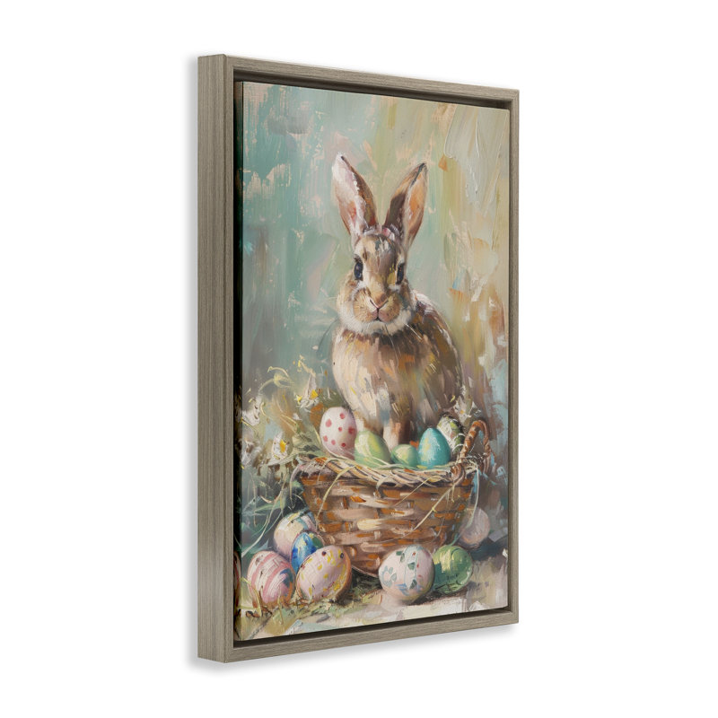 Cadre flottant printemps panier de lapin, design par LSR Design Studio, H 25 po x l 17 po, Cadre flottant orme Montalcino