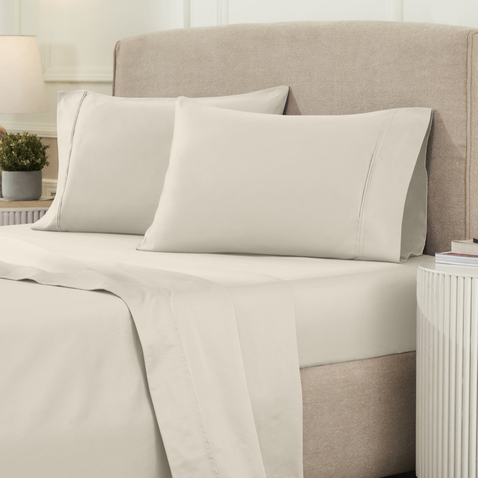 Mellark Cotton Sheet Set, Ivory, Queen Sheet Set with 2 Pillowcases