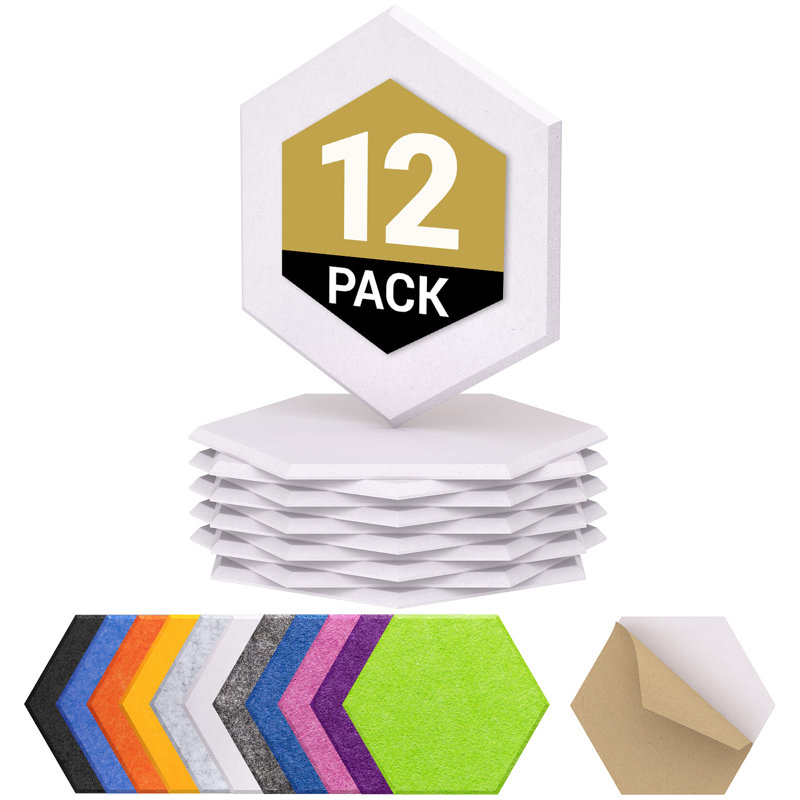 12 Pack Hexagon Acoustic Panels Self-Adhesive, 12"X10"X0.4" High Density Sound Proofing Panels For Walls, Sound Deadening Insulation Treatment Sound Absorbing For Studio, Office, Home, White