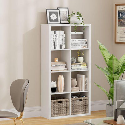Cette bibliothèque de rangement à 8 rangées à 8 compartiments est dotée d'un panneau arrière ouvert, d'un cadre épaissi et est robuste et durable. Convient aux salons, aux chambres à coucher et aux bureaux à domicile. (8 carrés, blanc)