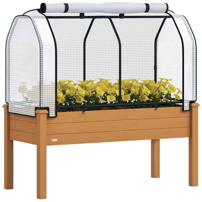 Jardinière surélevée en bois de 122 cm (L) x 56 cm (P) x 117 cm (H) avec bâche de serre en PE, jardinière d'extérieur surélevée pour herbes aromatiques et légumes, idéale pour terrasse, jardin et balcon, sable