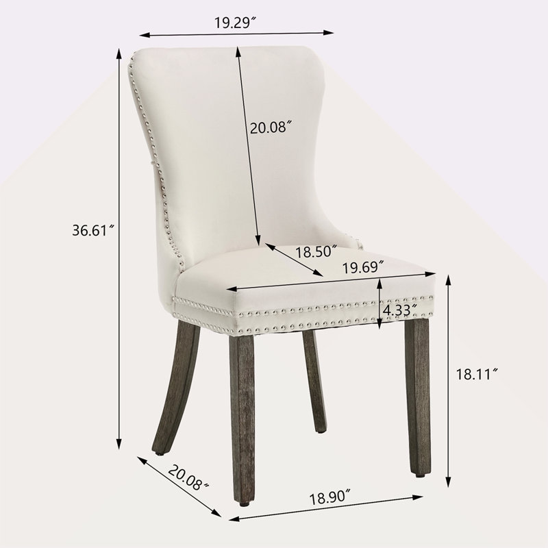 Chaise de salle à manger rembourrée en velours avec pieds cloutés en bois massif, collection Contemporary Nikki