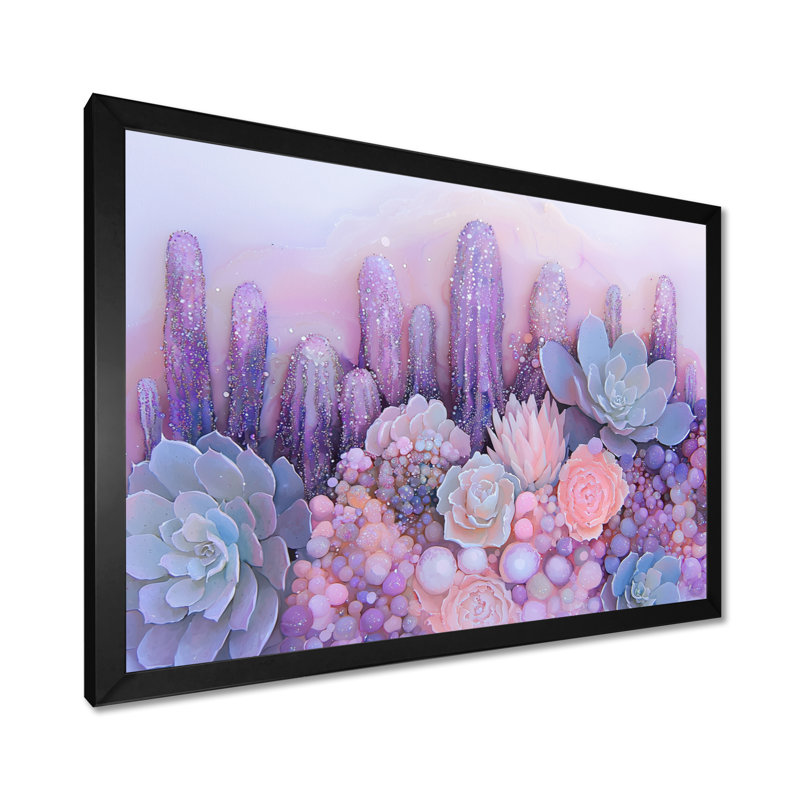 Lavande, aura de cactus au Nevada - décoration murale cactus floral, H 34 po x l 44 po, Noir