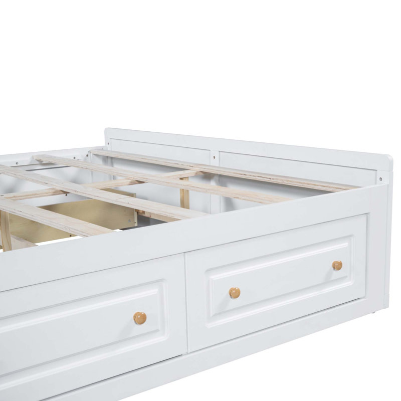 Structure de lit plateforme en bois avec 6 tiroirs, Blanc