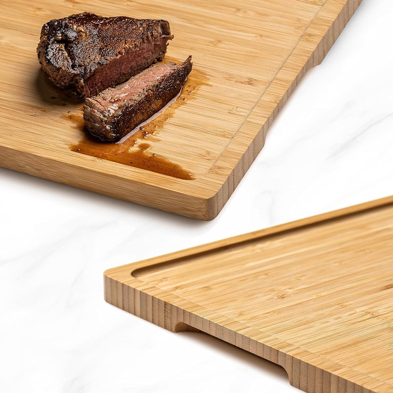 Ensemble de 3 planches à découper en bambou pour la cuisine, Naturel