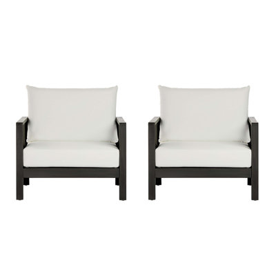 Chaises club d'extérieur (ensemble de 2), structure en bois d'acacia avec accents textilène noir, coussins hydrofuges pour patio / cour arrière / terrasse
