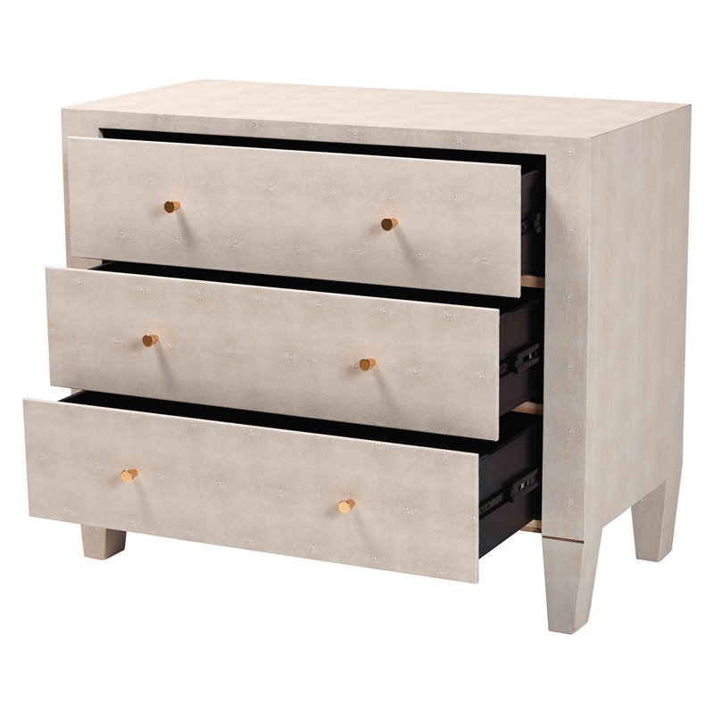Foye Baxton Studio Leyna Modern Beige Faux Shagreen 3-Drawer Storage Cabinet