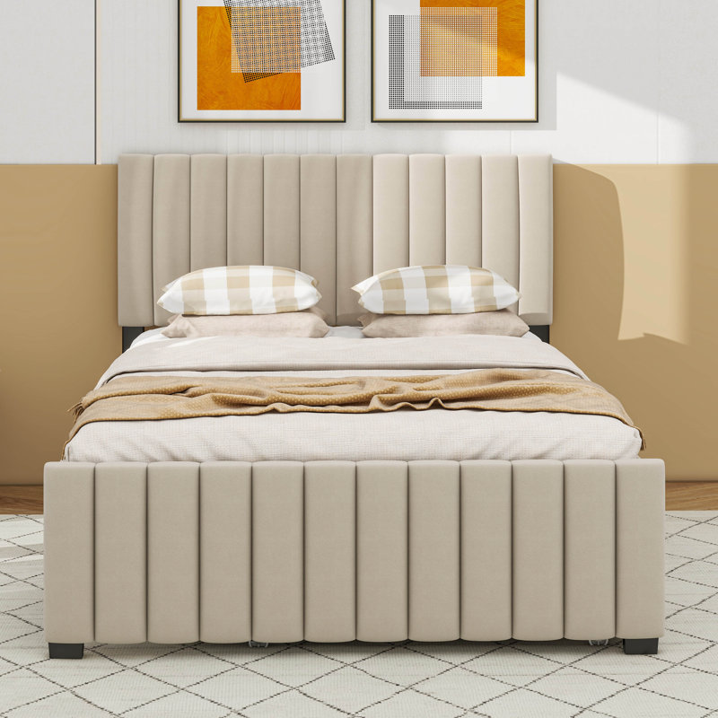 Lit plateforme double avec lit gigogne, Beige