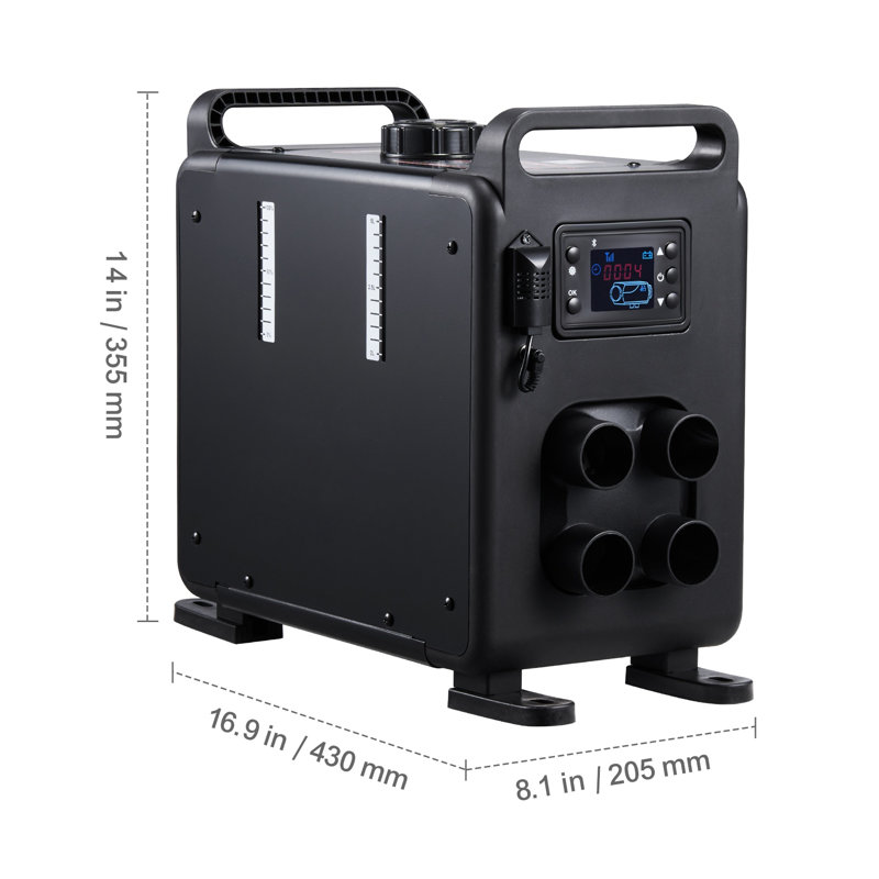 Chauffage d'air diesel 8 kW avec contrôle par application Bluetooth, chauffage vertical portatif 12 V/24 V pour véhicules et garages, noir
