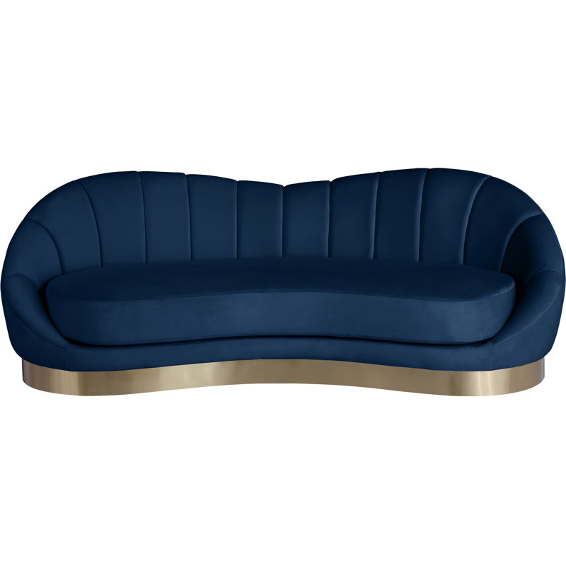 Shelly 90" Velvet Curved Sofa, Navy Velvet