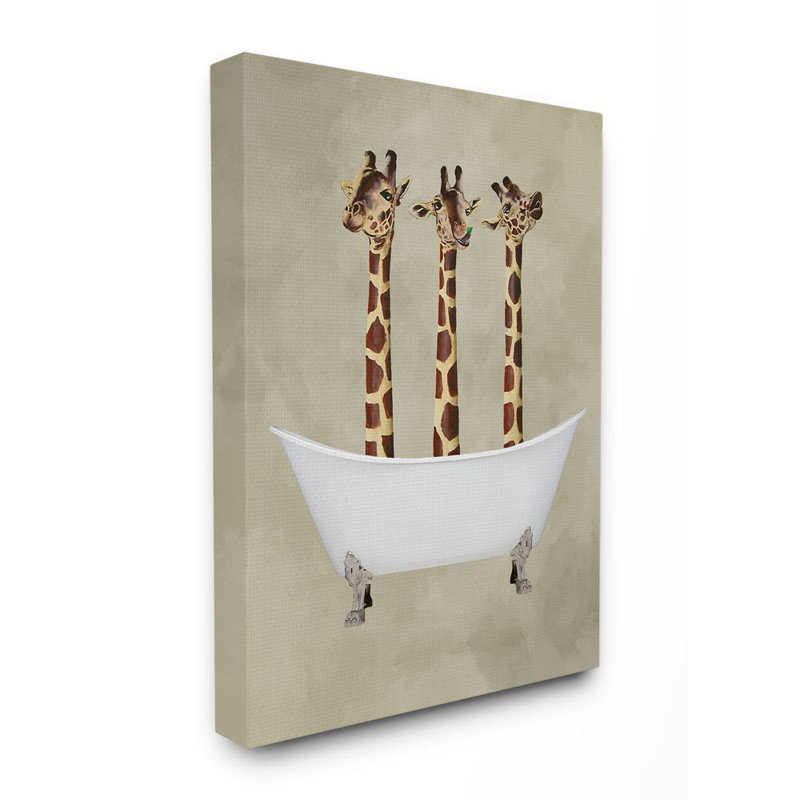 Décoration murale Shepardson trois girafes dans une baignoire pour enfants, Toile tendue, H 48 po x l 36 po x P 1,5 po
