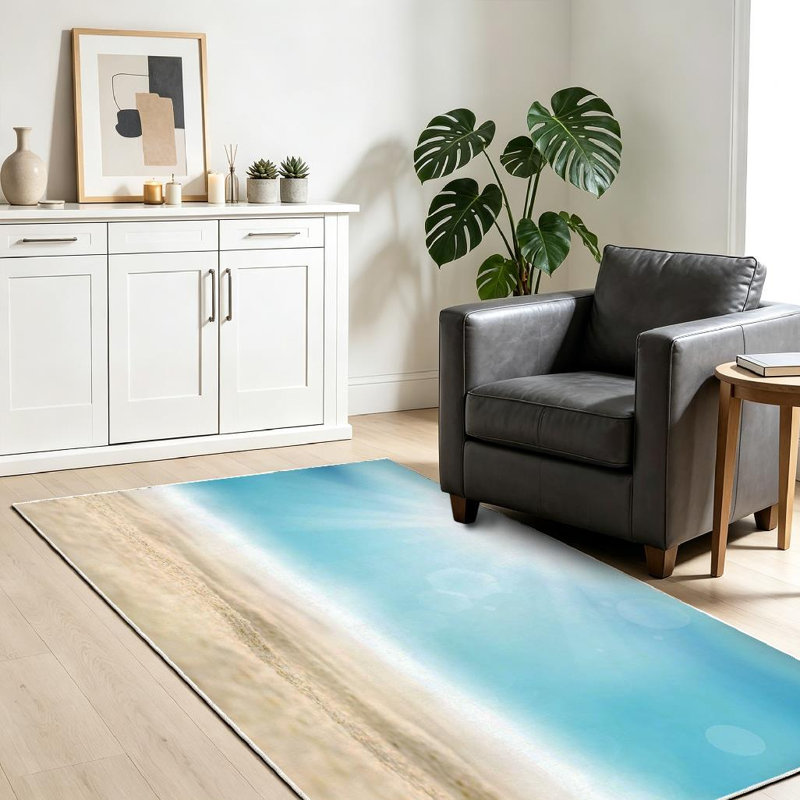 Tapis d'intérieur transparent plage lavable à la machine avec lumière du soleil, Rectangle 39 po x 63 po