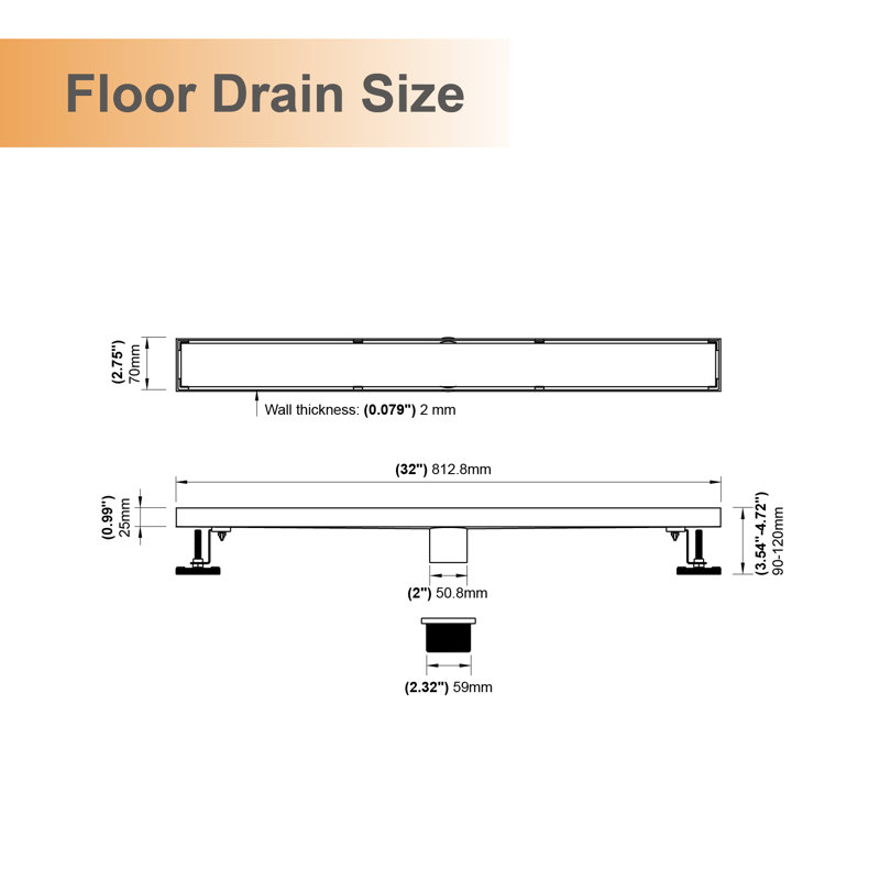 Shower Drain, Linear Shower Drain 32 Inch