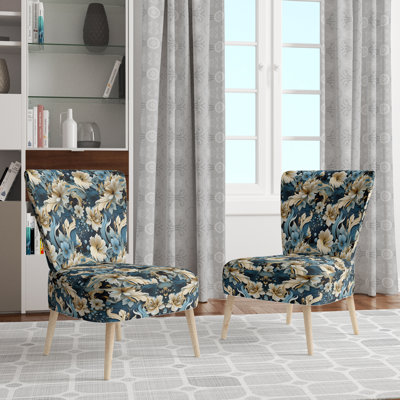 Paisley Elegance Blue And Beige I - Upholstered Cottage Accent Side Chair