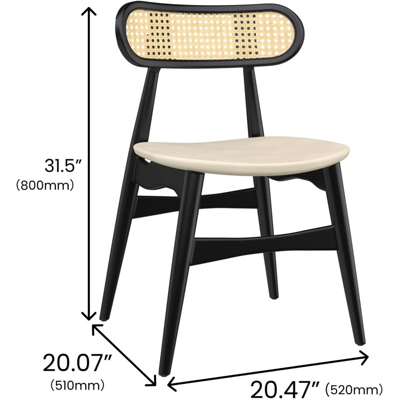 Tarana Cream Fabric and Black Wood 2-Piece Dining Chair Set