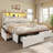 Wood Queen Bed Frame with 6 Drawers and Spacious Storage Headboard Farmhouse LED Metal Platform Bed with Charging Station No Boxing Need-253110981-255102221