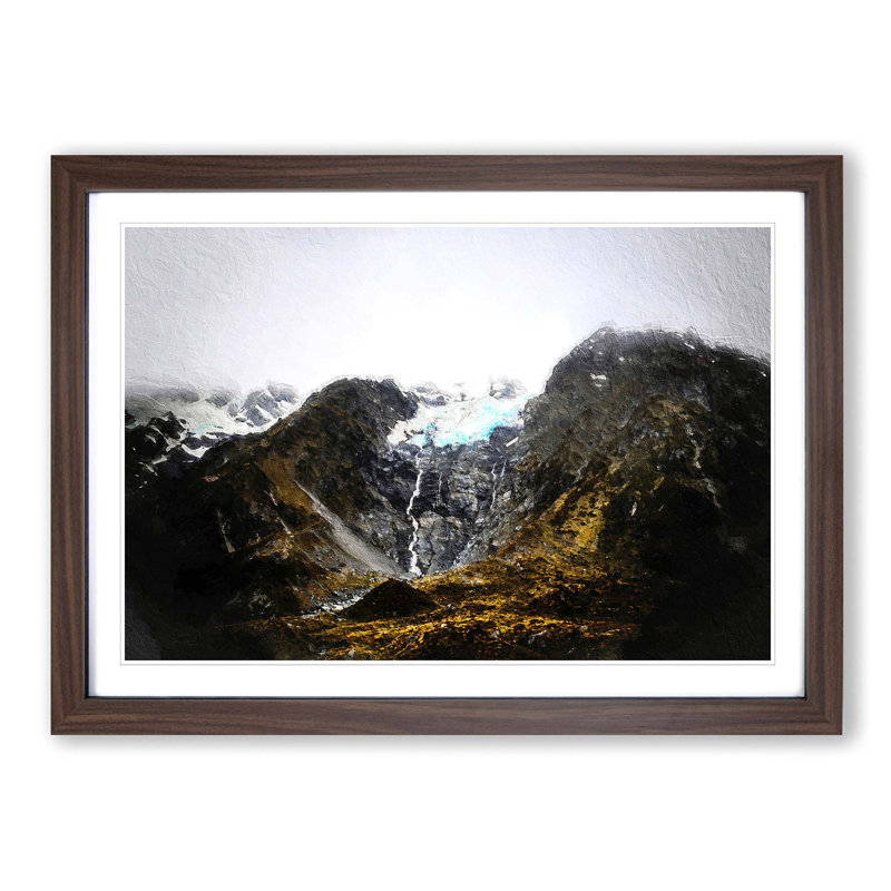Hooker Lake in New Zealand - Picture Frame Painting Print, 27cm H x 36cm W x 2cm D, Walnut Framed